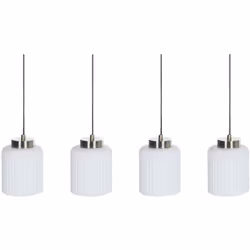 Lampadario con paralumi in vetro. Presentiamo una reinterpretazione moderna del comfort dell'arredamento industriale con ques ...