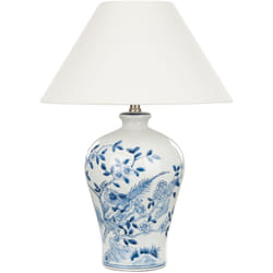 Beliani - Lampada da tavolo classica con paralume in tessuto di lino base in porcellana bianco e blu 55 cm Magros
