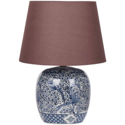 Beliani - Lampada da tavolo classica con paralume in tessuto di lino marrone base in porcellana bianco e blu 46 cm Neira