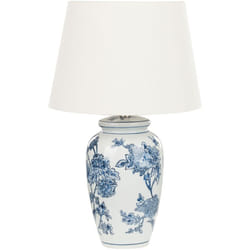 Beliani - Lampada da tavolo classica con paralume in tessuto di lino base in porcellana bianco e blu Beluso