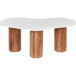 Tavolino da caffè moderno con piano in marmo bianco e gambe rotonde in legno d'acacia Casablanca