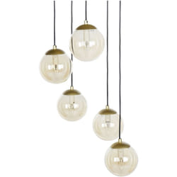 Beliani - Lampada a sospensione con paralumi trasparenti rotondi in vetro fumé 5 luci metallo acciaio base nera oro Noel
