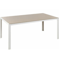 Tavolo da Giardino Piano Vetro Temperato Struttura Alluminio 160 x 90 cm bianco e beige Catania