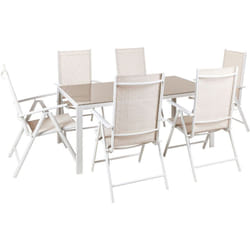 Set da Pranzo da Giardino Tavolo in Alluminio Beige con 6 Sedie Pieghevoli Catania