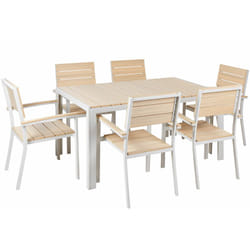 Set da Giardino Tavolo a Doghe beige e Alluminio Bianco e 6 Sedie Como