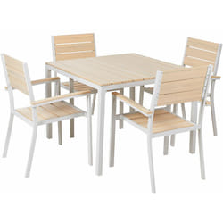Set da Esterno 4 Sedie e Tavolo Design a Doghe beige e alluminio bianco Prato