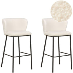Set di 2 sedie da bar moderne Sgabelli con sedile imbottito in boucle Senza braccioli Schienale curvo Gambe nere Bianco Mina