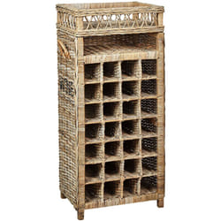 Portabottiglie in rattan naturale metallo e legno con manico in corda fatto a mano per 28 bottiglie 51 x 112 cm Basira