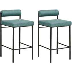 Set di 2 sedie da bar moderne Sgabelli con schienale arrotolabile Seduta imbottita in poliestere senza braccioli Gambe nere Verde Acqua Amaya