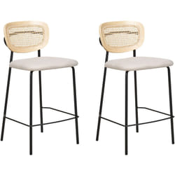 Set di 2 sedie da bar moderne Sgabelli con sedile imbottito in boucle Senza braccioli Schienale curvo Gambe nere Beige Chiaro Mina