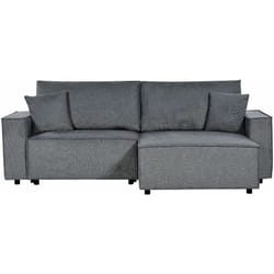 Divano letto moderno ad angolo in tessuto a sinistra Funzione letto in poliestere Schienale imbottito con cuscini Grigio Scuro Karila