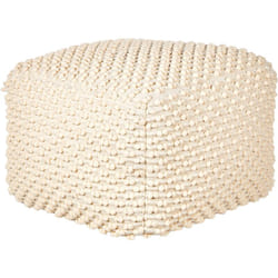 Pouf ottomana intrecciata a mano in cotone beige chiaro 50 x 50 x 35 cm Kingri