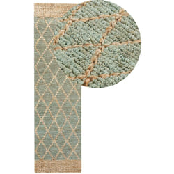 Beliani - Tappeto Runner in iuta intrecciato a mano con motivo geometrico Boho Rustico 80 x 300 cm Corridoio Verde e Beige Tellikaya