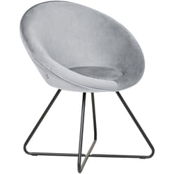 Sedia d'angolo in velluto retrò Rivestimento grigio chiaro Seduta rotonda Design retrò Base a croce in metallo Floby ii