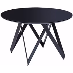 Classico tavolo tondo in MDF e base in metallo. Forma moderna, piano lucido che attira l'attenzione e base stabile: queste so ...