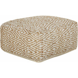 Pouf Cuscino Quadrato 60 x 60 x 30 cm Juta Poliestere Cotone Motivo Astratto Beige e Bianco Maski