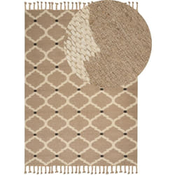 Tappeto di juta intrecciata in cotone naturale beige con nappe a motivo geometrico 200 x 300 cm Orencik