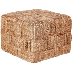Pouf quadrato Boho Ottoman Sgabello in iuta con imbottitura in eps 50 x 50 x 35 cm Beige Hosri
