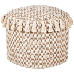 Pouf tondo Boho intrecciato a mano in cotone Seagrass 50 cm Naturale Beige Pirak