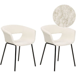 Set di 2 sedie tessuto bouclè bianco sporco senza braccioli con gambe in metallo Elma