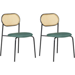 Set di 2 sedie da pranzo con seduta in tessuto e struttura in metallo nero con effetto legno intreccio viennese Adaver