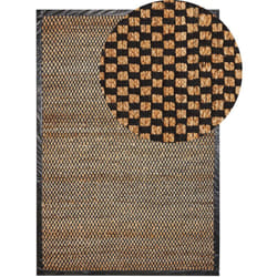 Tappeto in iuta e pelle rettangolare con motivo a scacchi intrecciato a mano nero e beige 140 x 200 cm Gerce