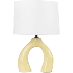 Beliani - Lampada da tavolo in ceramica gialla con paralume a tamburo in lino Abbie