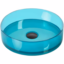 Lavabo da bagno semitrasparente . Questo lavabo rotondo semitrasparente, realizzato con una superficie solida, emana un'aura  ...