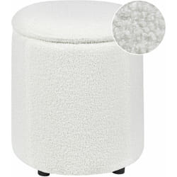 Sgabello pouf moderno rotondo in bouclé bianco sporco per il soggiorno e la camera da letto Maryland