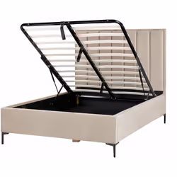 Letto imbottito in velluto con contenitore. Questo bellissimo letto è l'abbellimento perfetto di qualsiasi suite padronale. L ...