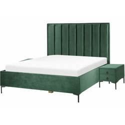 Letto Matrimoniale Moderno con Contenitore e 2 Comodini in Velluto Verde Scuro 160 x 200 cm Sezanne