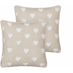 Set di 2 cuscini in cotone ricamati con motivo a cuoricini beige 45 x 45 cm Gazania