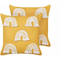 Beliani - Set di 2 cuscini in cotone ricamato con motivo arcobaleno giallo 45 x 45 cm Leea