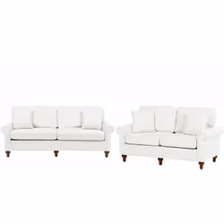 Set di due divani a 3 e a 2 posti in tessuto beige sabbia. Un set contemporaneo di divani a 2 e 3 posti con un tocco vittoria ...