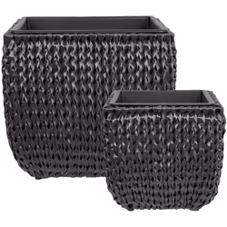 Set di 2 fioriere in rattan sintetico . Migliora la tua esposizione di piante con il nostro set di due vasi rotondi in resist ...