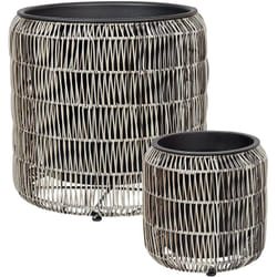 Set di 2 vasi in finto rattan chiaro per piante con inserto interni ed esterni