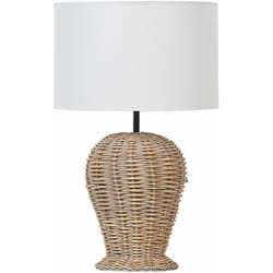 Lampada da tavolo in vimini e in tessuto bianco misto cotone 49 cm Furelos