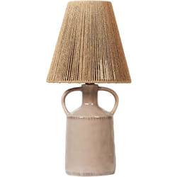 Beliani - Lampada da tavolo in ceramica tortora con paralume in vimini naturale e carta a cono Larissos