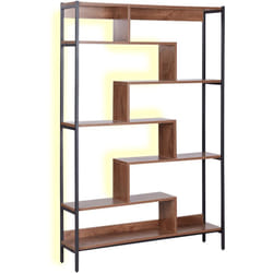 Libreria a 6 ripiani con struttura in metallo nero legno scuro con luci LED Daven