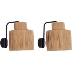 Beliani - Set di 2 lampade da parete fatte a mano in rafia naturale con foglie di palma e base in metallo Shinfa