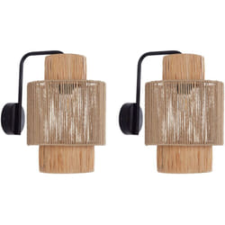 Beliani - Set di 2 lampade da parete in rafia naturale con base in metallo Jamma