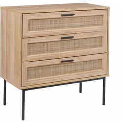 Cassettiera in rattan con tre cassetti con frontale in vimini legno chiaro Pasco