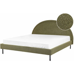 Letto matrimoniale in tessuto bouclè verde imbottito con base a doghe 180 x 200 cm Margut