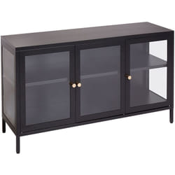 Credenza moderna in acciaio con vetro temperato a 3 ante con ripiani regolabili Nero Newport