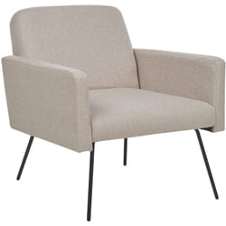 Poltrona con tappezzeria in tessuto beige e gambe sottili metallo nero Narken