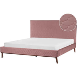 Letto Imbottito in velluto rosa Testiera Imbottita a Doghe 180 x 200 cm Bayonne