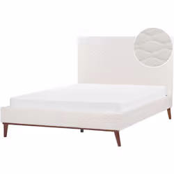 Elegante letto in tessuto vellutato. Questo moderno letto è perfetto per una camera da letto che cerca un equilibrio ideale t ...