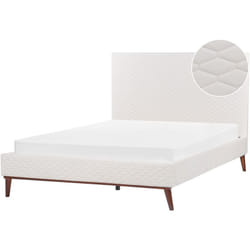 Letto Imbottito in velluto bianco sporco Testiera Imbottita a Doghe 160 x 200 cm Bayonne