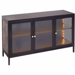 Elegante mobiletto con frontale in vetro. Apri le porte all'eleganza e alla praticità con questa credenza dal design industri ...