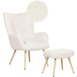 Poltrona rivestita in tessuto beige con motivo floreale con poggiapiedi Vejle ii